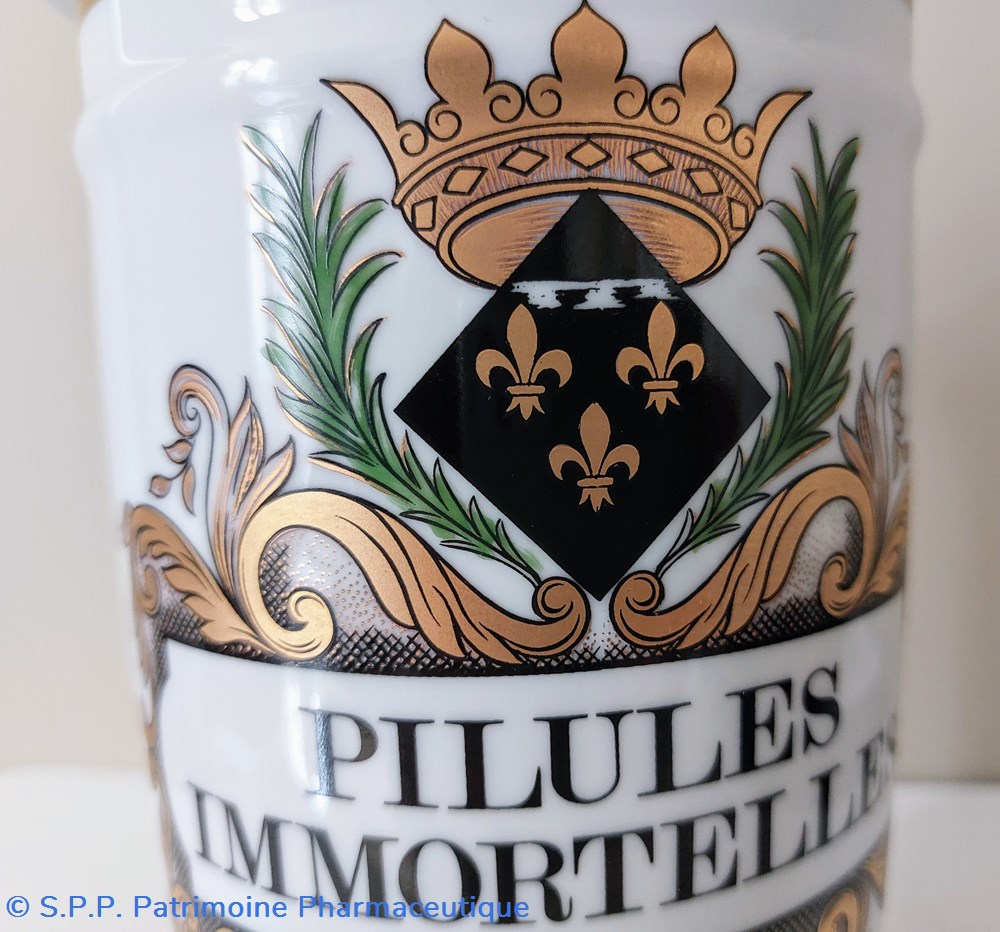 Pot de Pharmacie couvert "PILULES IMMORTELLES" 2 science pot de pharmacie couvert pilules immortelles