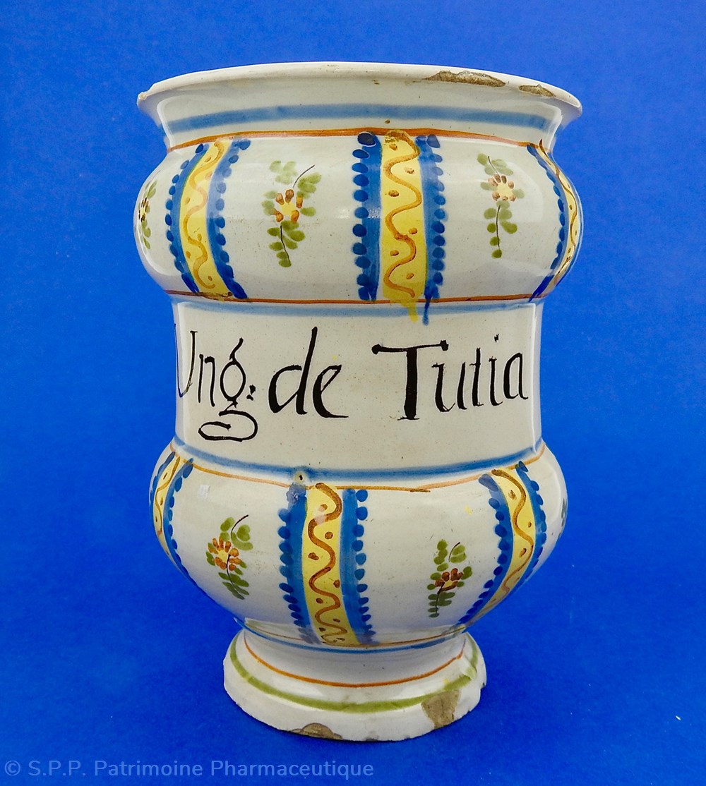 science pharmacie albarello a double renflement en faience de nevers