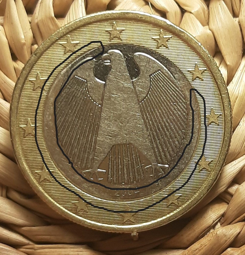 Allemagne - 1 euro 2004 F - insert légèrement décentré monnaies euros allemagne 1 euro 2004 f insert legerement decentre