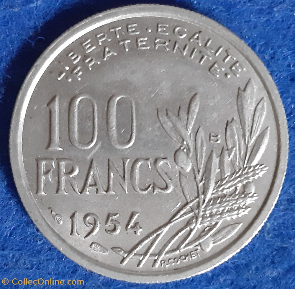 1954 B - 100 francs monnaies monde france 1954 b 100 francs