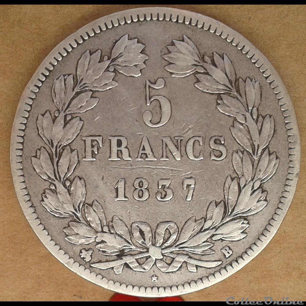 1837 - 5 francs monnaies monde france 1837 5 francs