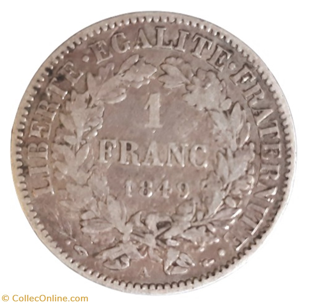1849 A - 1 franc monnaies monde france 1849 a 1 franc