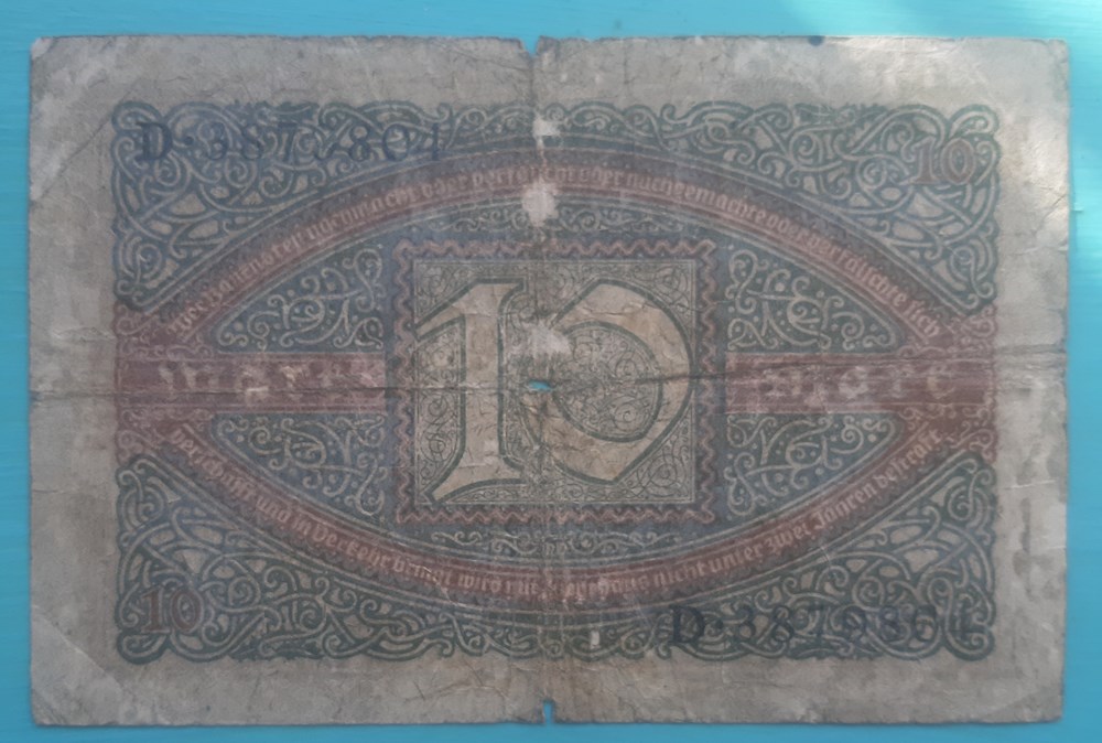 Allemagne -10 mark 1920 billets europe allemagne 10 mark 1920