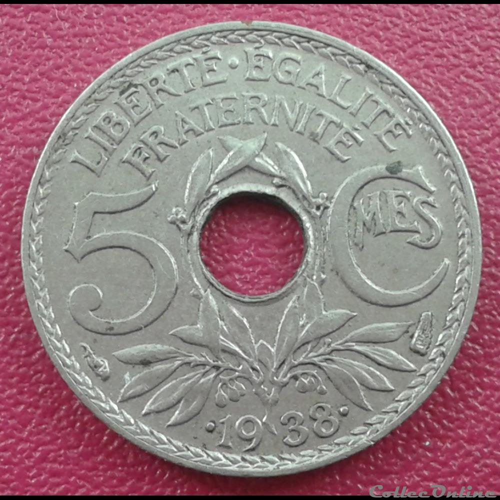 1938 - 5 centimes monnaies monde france 1938 5 centimes