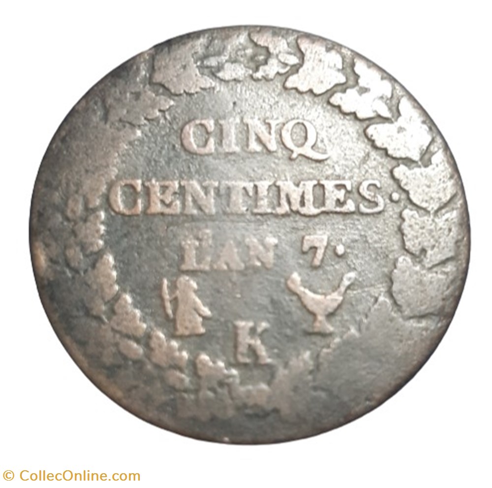 (1798 - 99) - 5 centimes l'AN 7 K monnaies monde france 1798 99 5 centimes an 7 k
