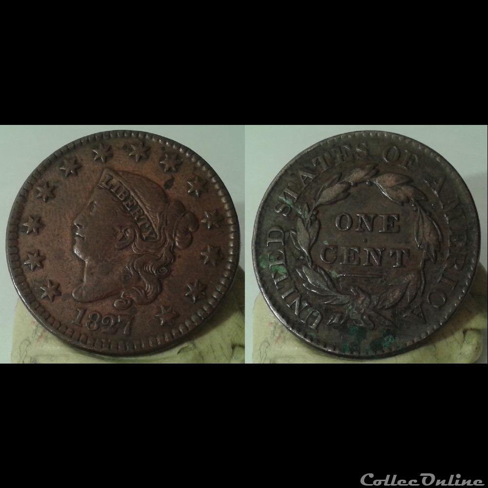 USA - 1 cent 1827 monnaie monde etat uni usa 1 cent 1827
