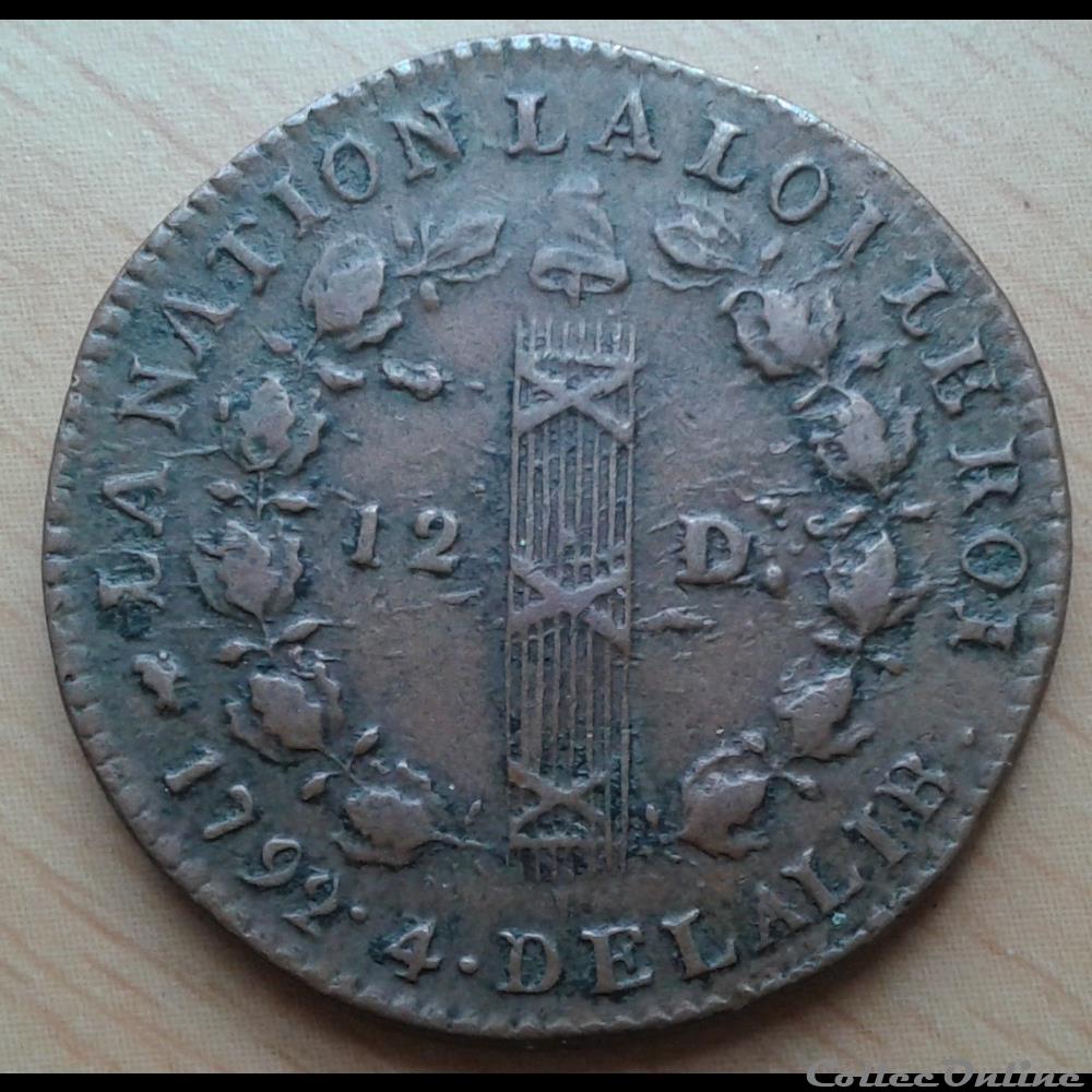 1792 D - 12 deniers monnaies france a royales 1792 d 12 deniers