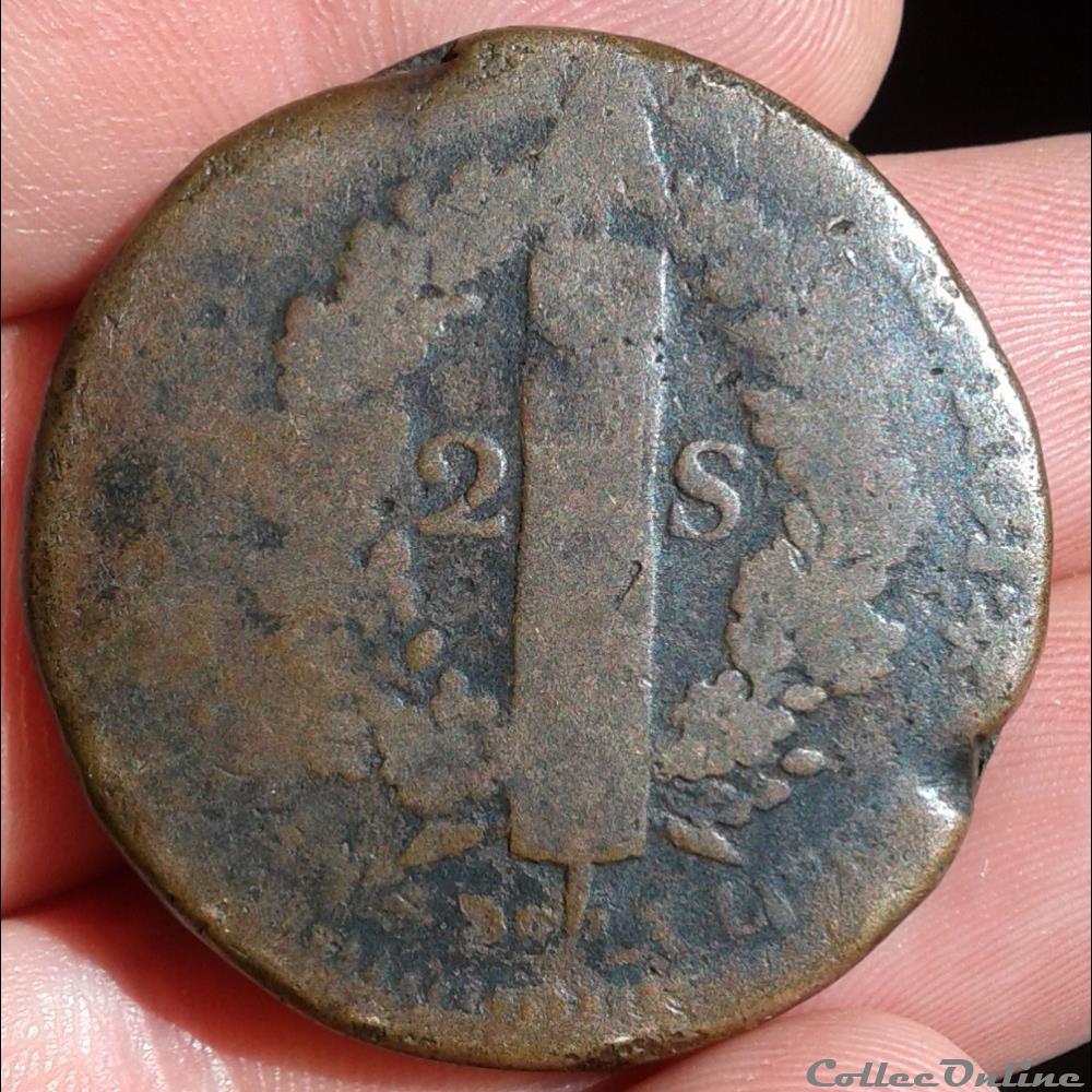 monnaies france modernes 1792 bb 2 sols francais