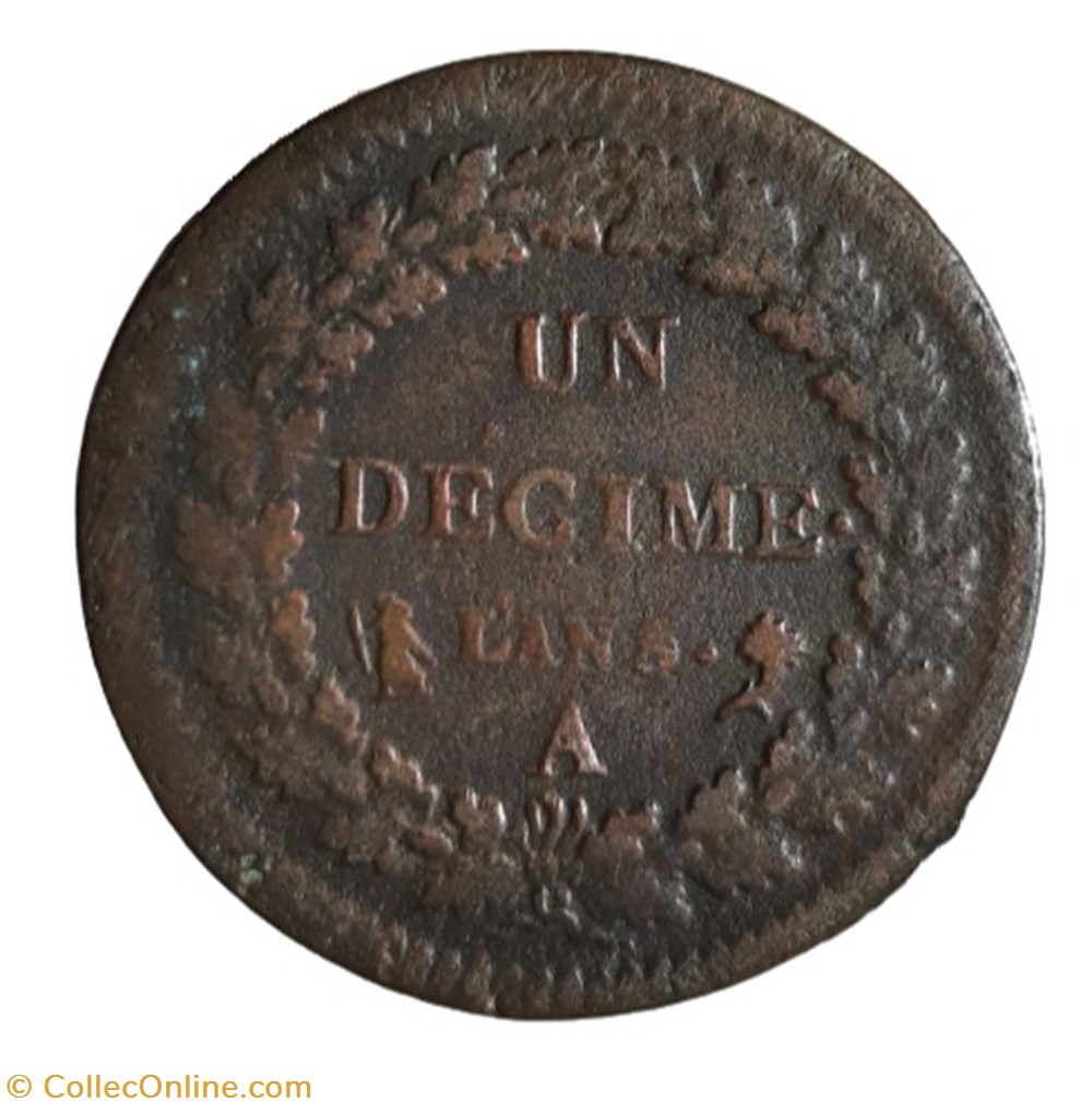 (1796-97) - UN DECIME L'AN 5 A monnaies monde france 1796 97 un decime an 5 a