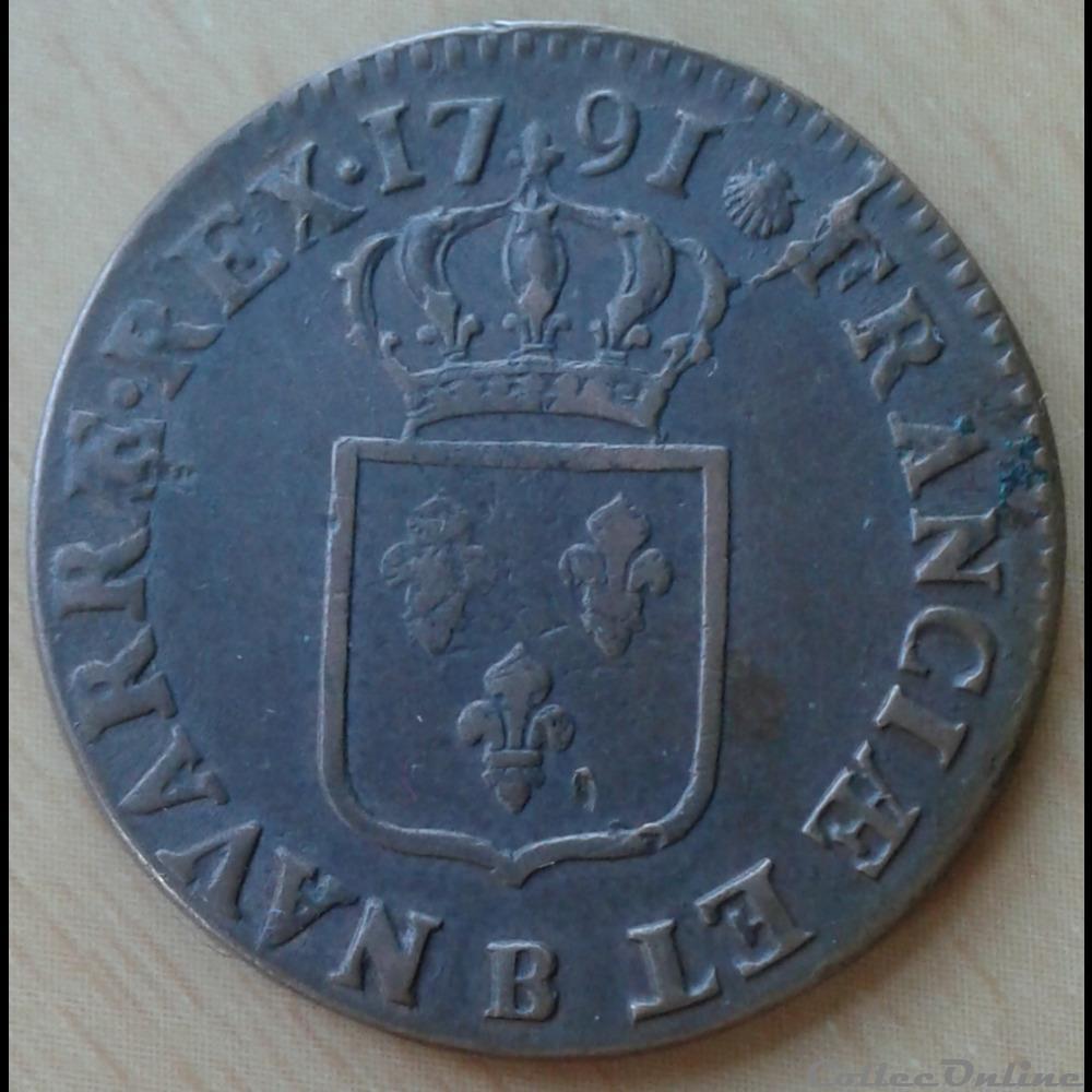 1791 - Sol à l'écu monnaies europe medievale france royales 1791 sol a ecu