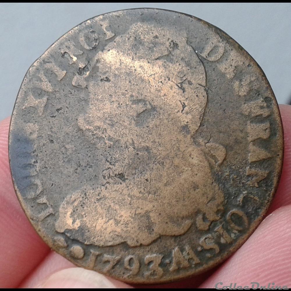 1793 Aa 2 Sols Francois Coins European Medieval France Royal