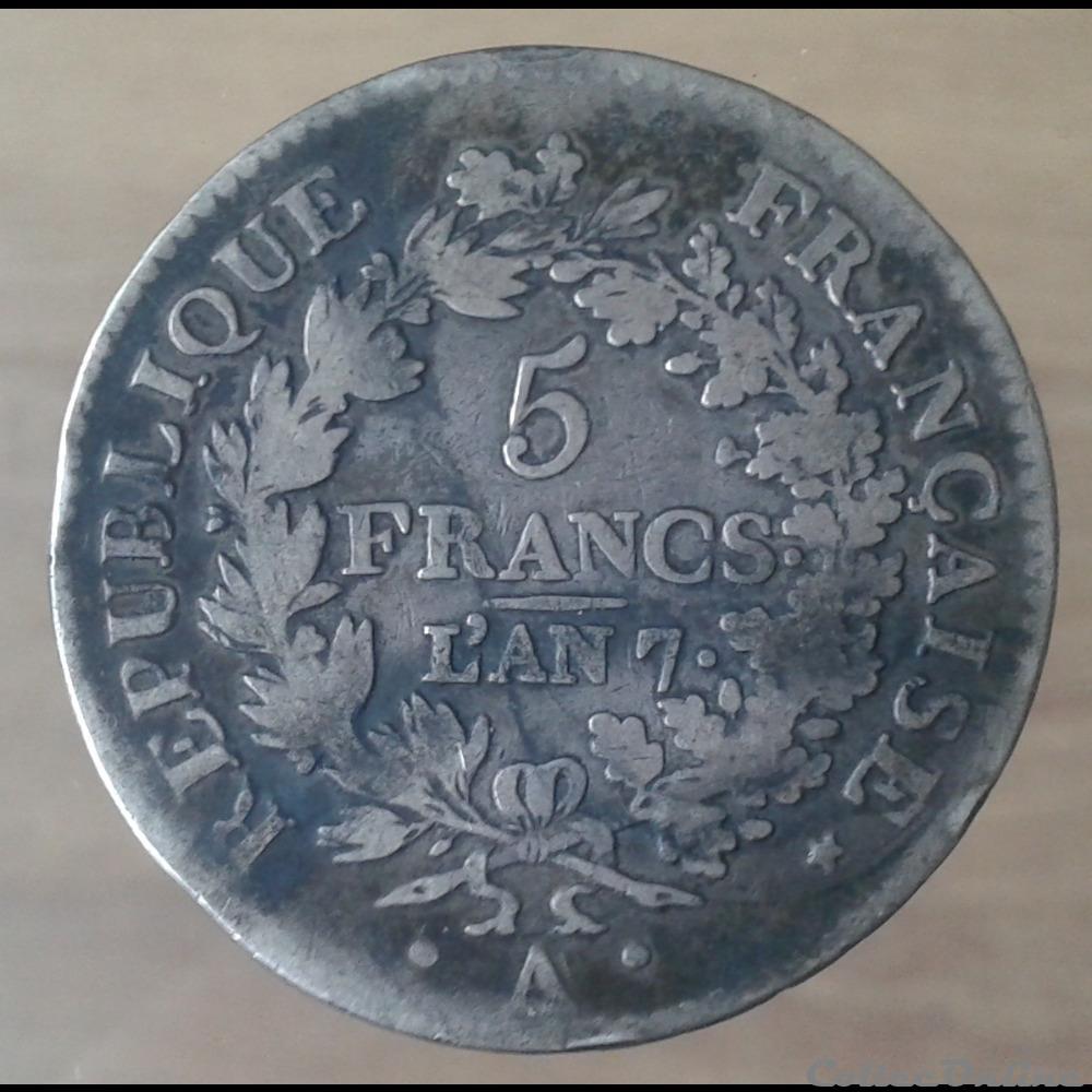 (1798-99) - L' AN 7 A - 5 francs monnaies monde france 1798 99 an 7 a 5 francs