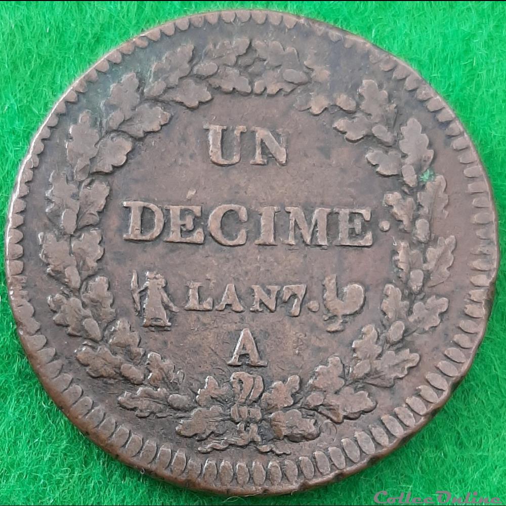 UN décime AN 7 A monnaie france un decime an 7 a