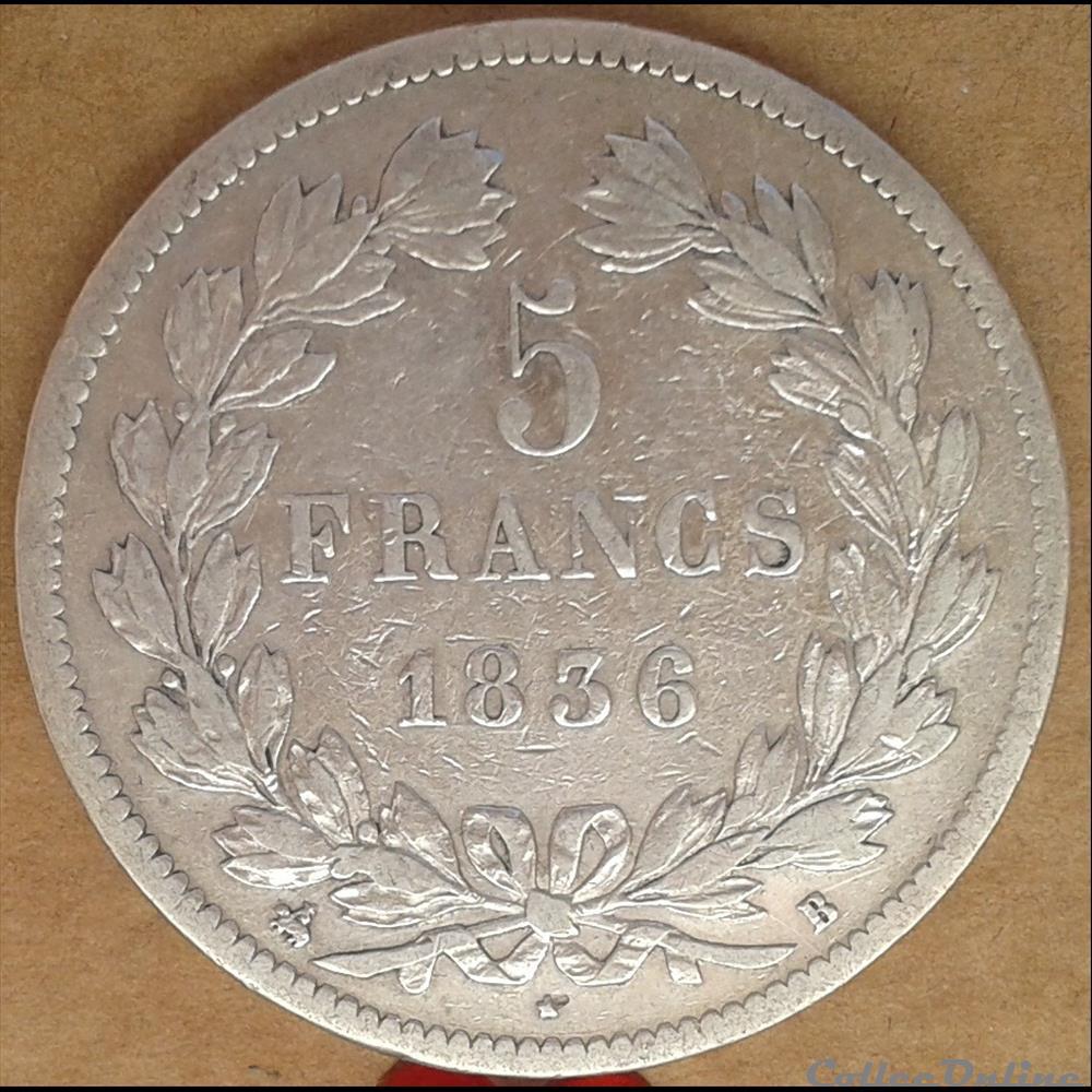 1836 - 5 francs monnaies monde france 1836 5 francs