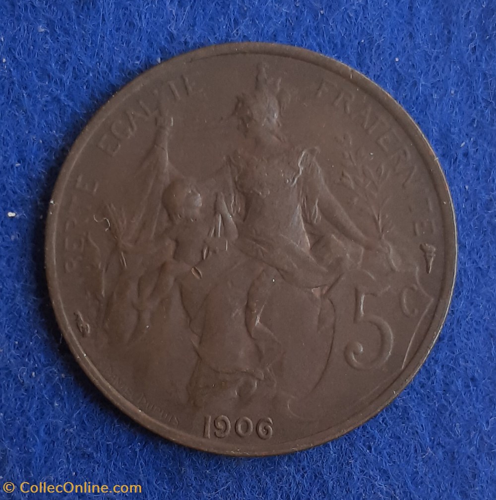1906 - 5 centimes monnaies monde france 1906 5 centimes