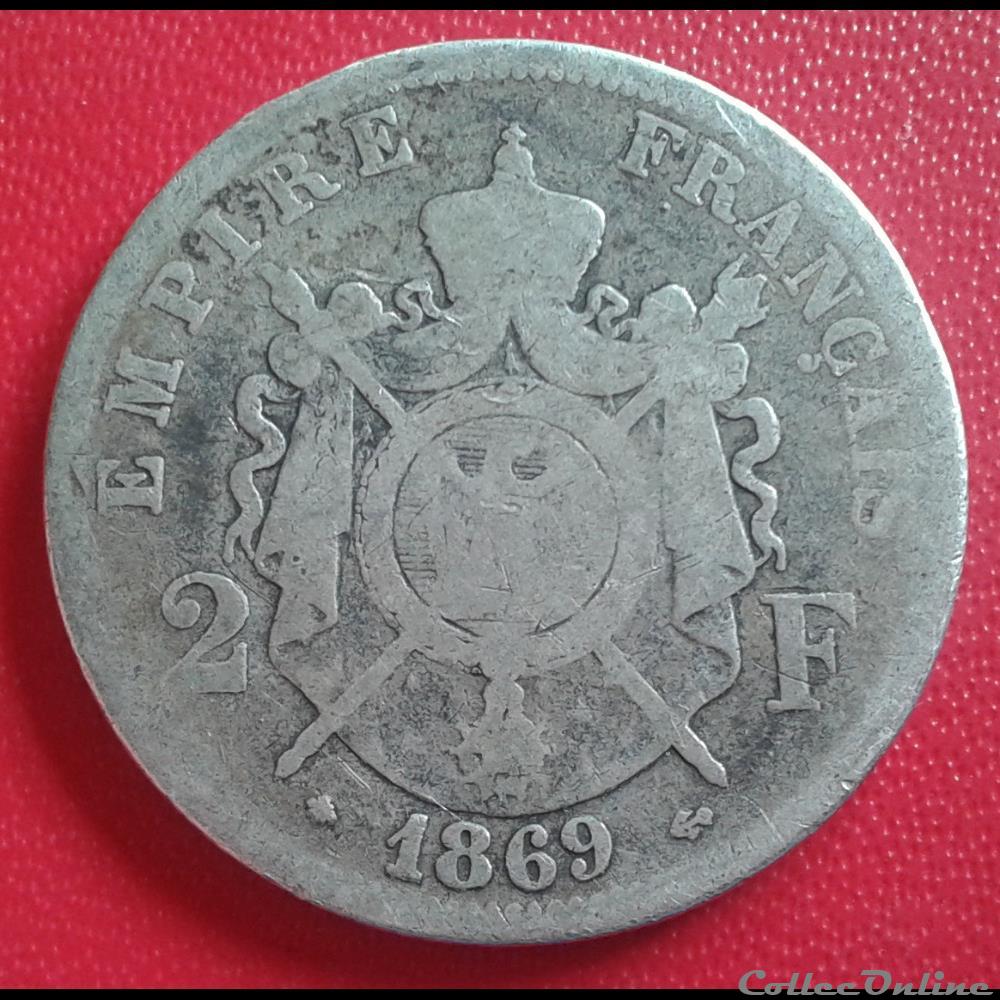 1869 A - 2 francs monnaies monde france 1869 a 2 francs