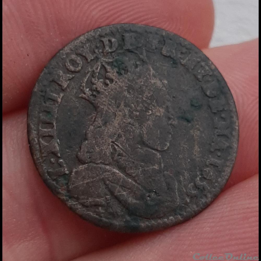 1655 - Liard (point + étoile) (2) monnaies europe medievale france royales 1655 liard point etoile 2