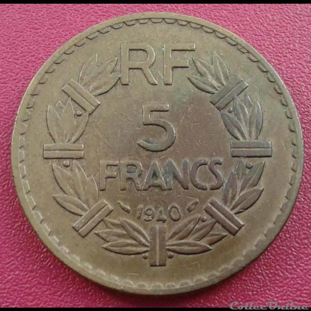 1940 - 5 francs - BR.ALU monnaies monde france 1940 5 francs br alu