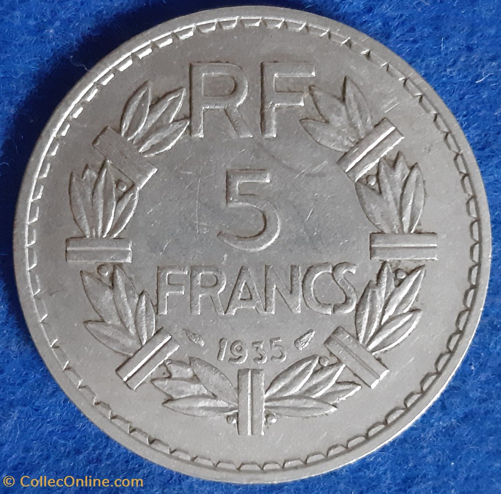 1935 - 5 francs monnaies monde france 1935 5 francs