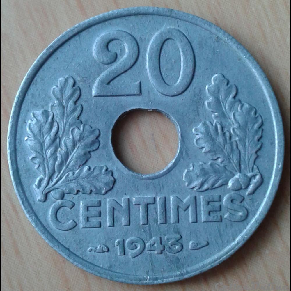 1943 - 20 centimes - lourde monnaies france a modernes 1943 20 centimes lourde