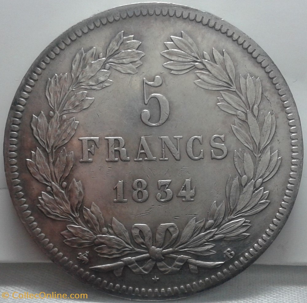 1834 - 5 francs monnaies monde france 1834 5 francs