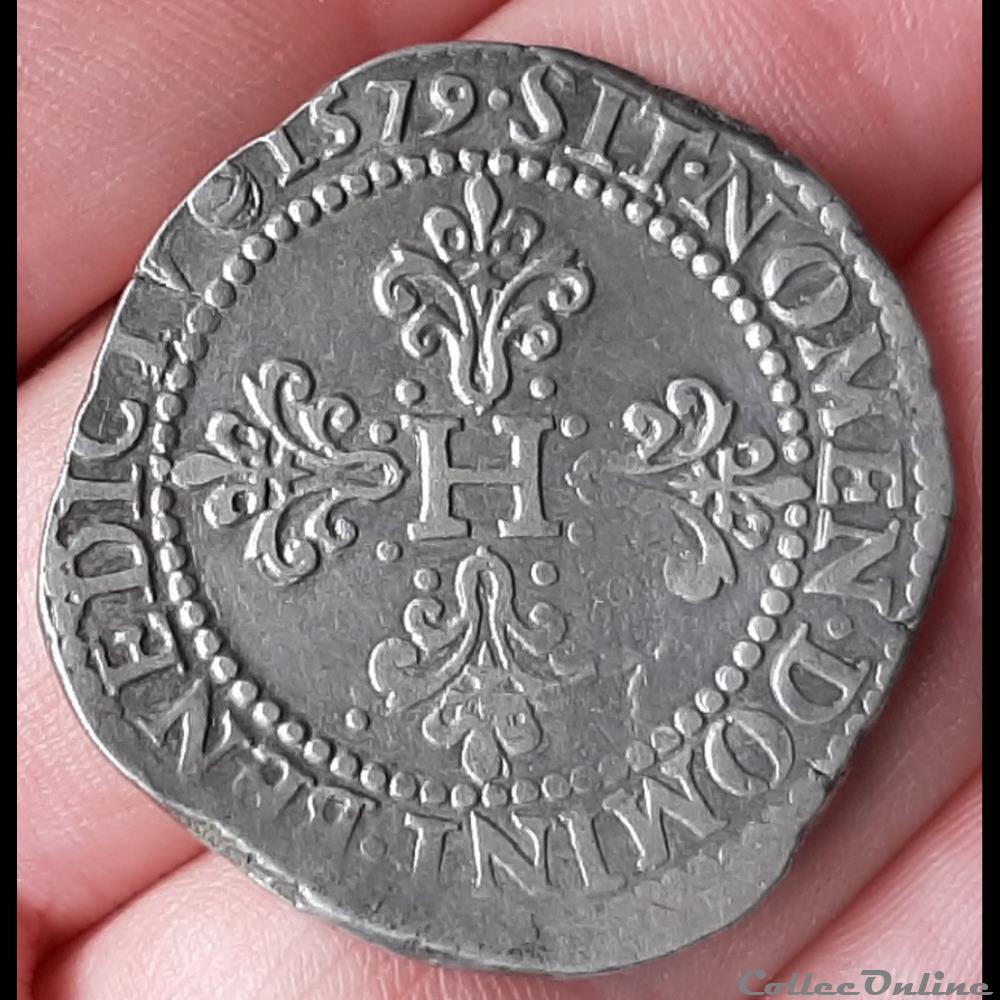 monnaies europe medievale france royales 1579 franc au col plat