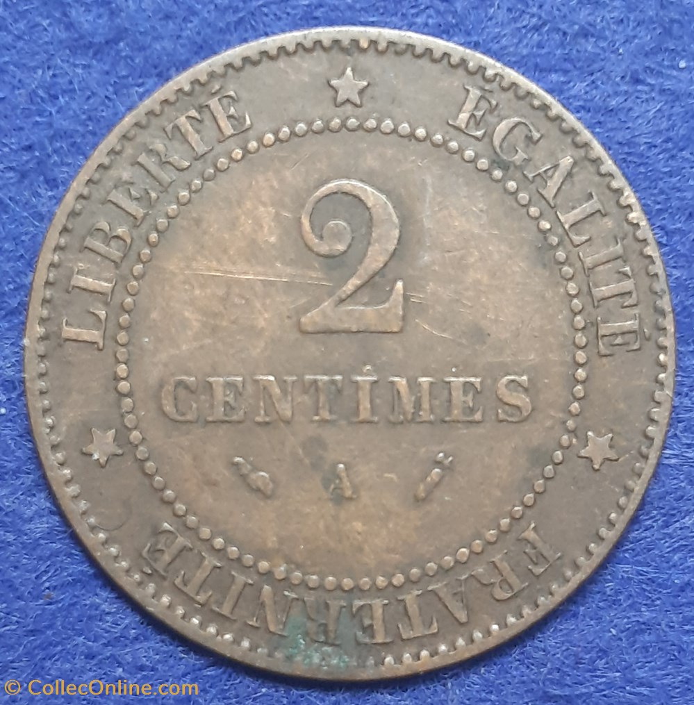 1890 A - 2 centimes monnaies monde france 1890 a 2 centimes