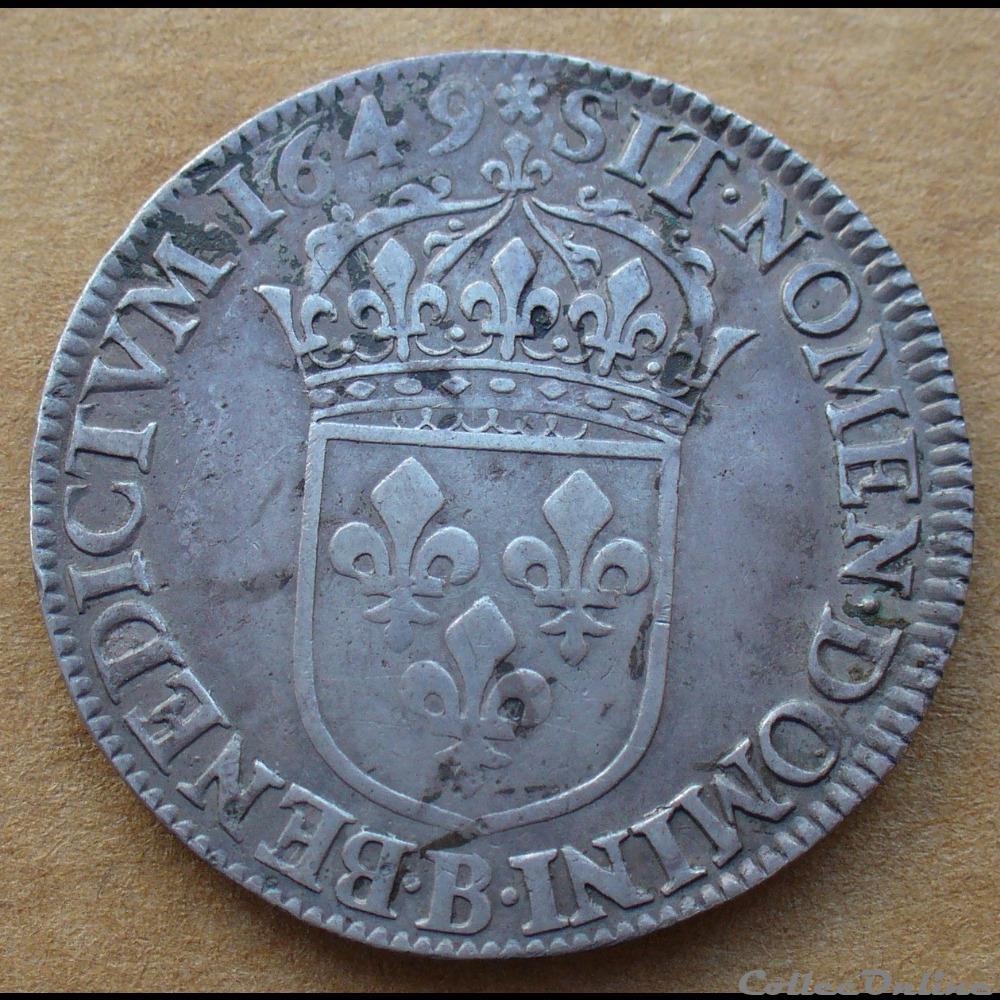 1649 - Demi écu a la mèche longue monnaies europe medievale france royales 1649 demi ecu a la meche longue