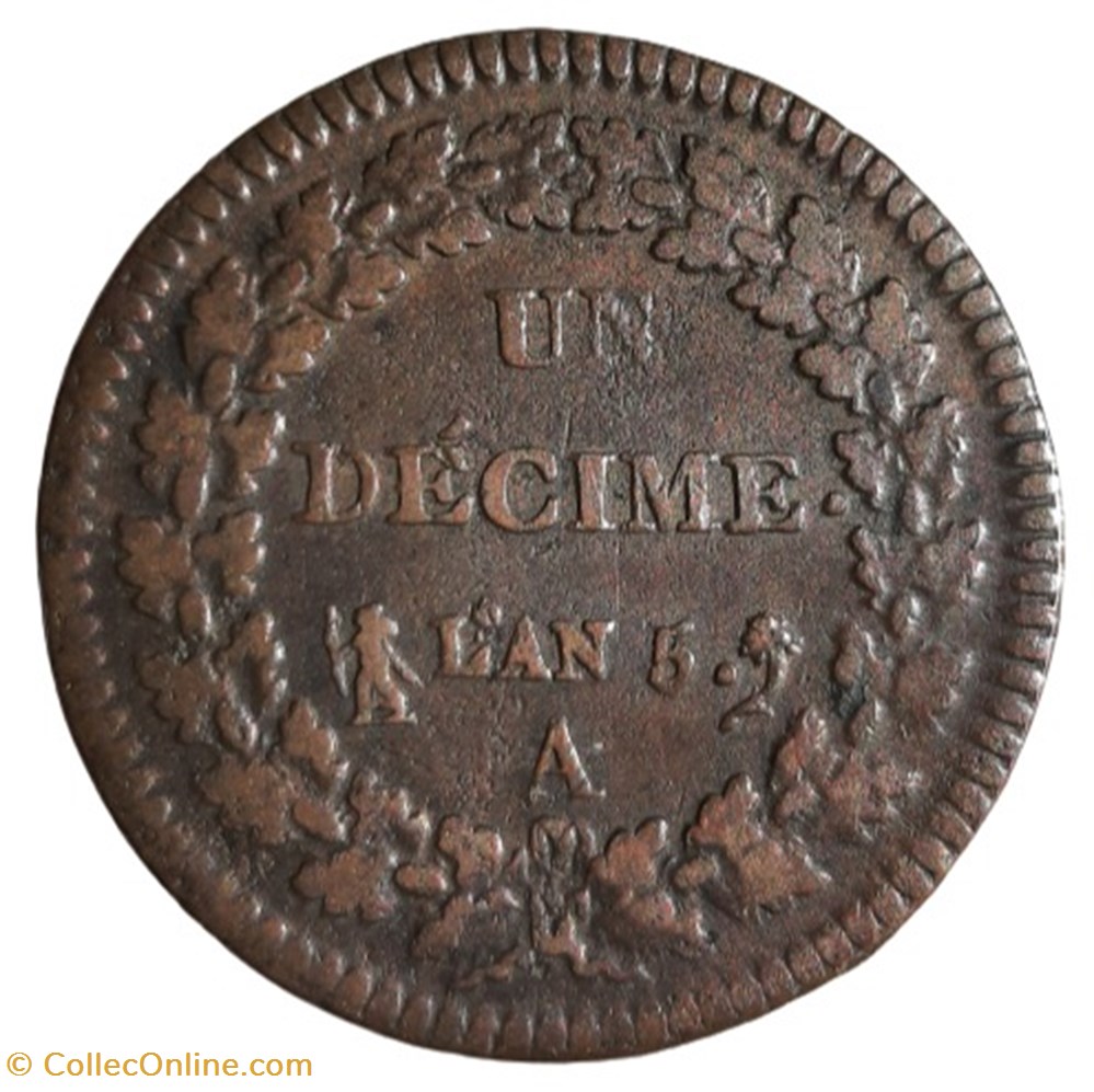 (1796-97) - UN DECIME L'AN 5 A monnaies monde france 1796 97 un decime an 5 a