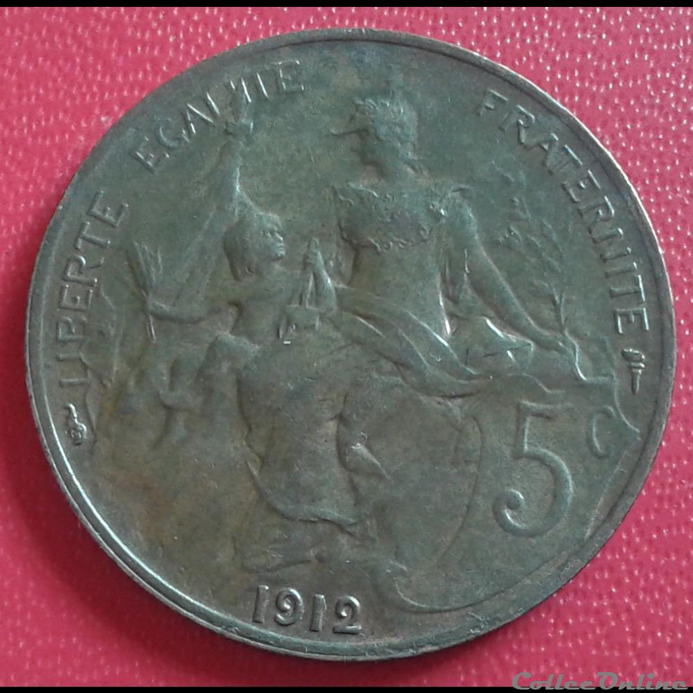 1912 - 5 centimes monnaies monde france 1912 5 centimes