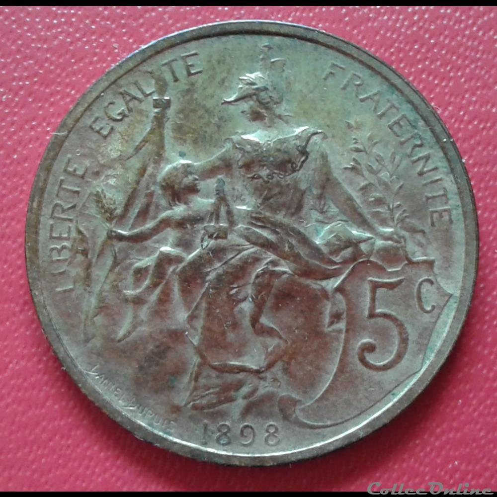 1898 - 5 centimes monnaies monde france 1898 5 centimes