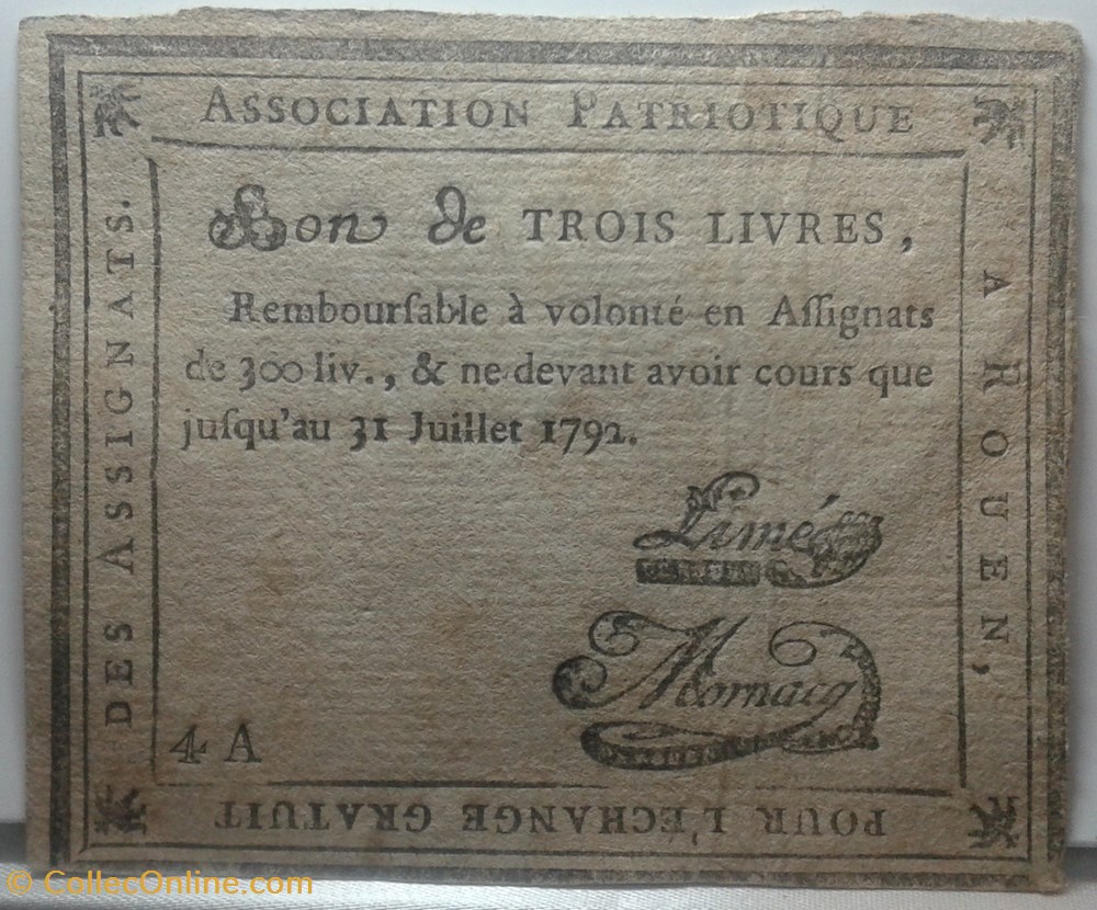 monnaies europe medievale a france 1792 bon de 3 livres