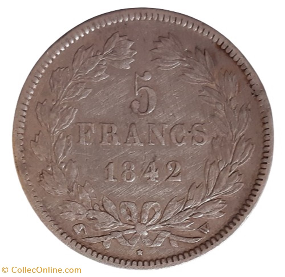 1842 W - 5 francs monnaies monde france 1842 w 5 francs