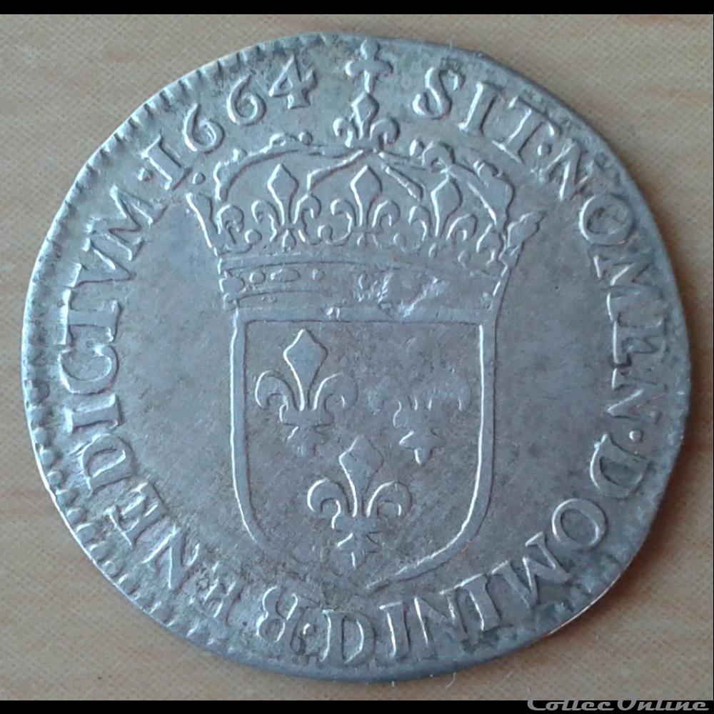 1664 D - 1/12ème écu - Louis XIV monnaies france a royales 1664 d 1 12eme ecu louis xiv