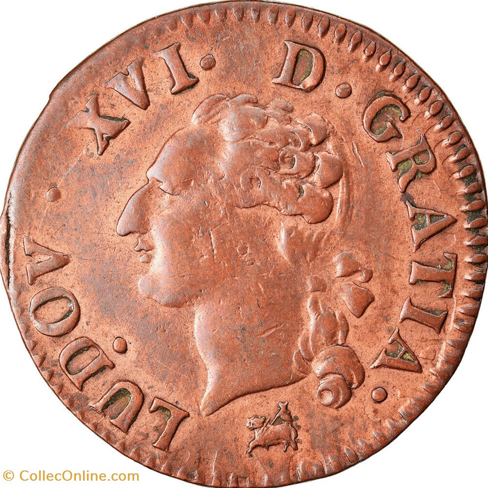 1791 - Liard à l'écu ( 2 têtes d'agneau) 2 monnaies europe medievale france 1791 liard a ecu 2 tetes agneau