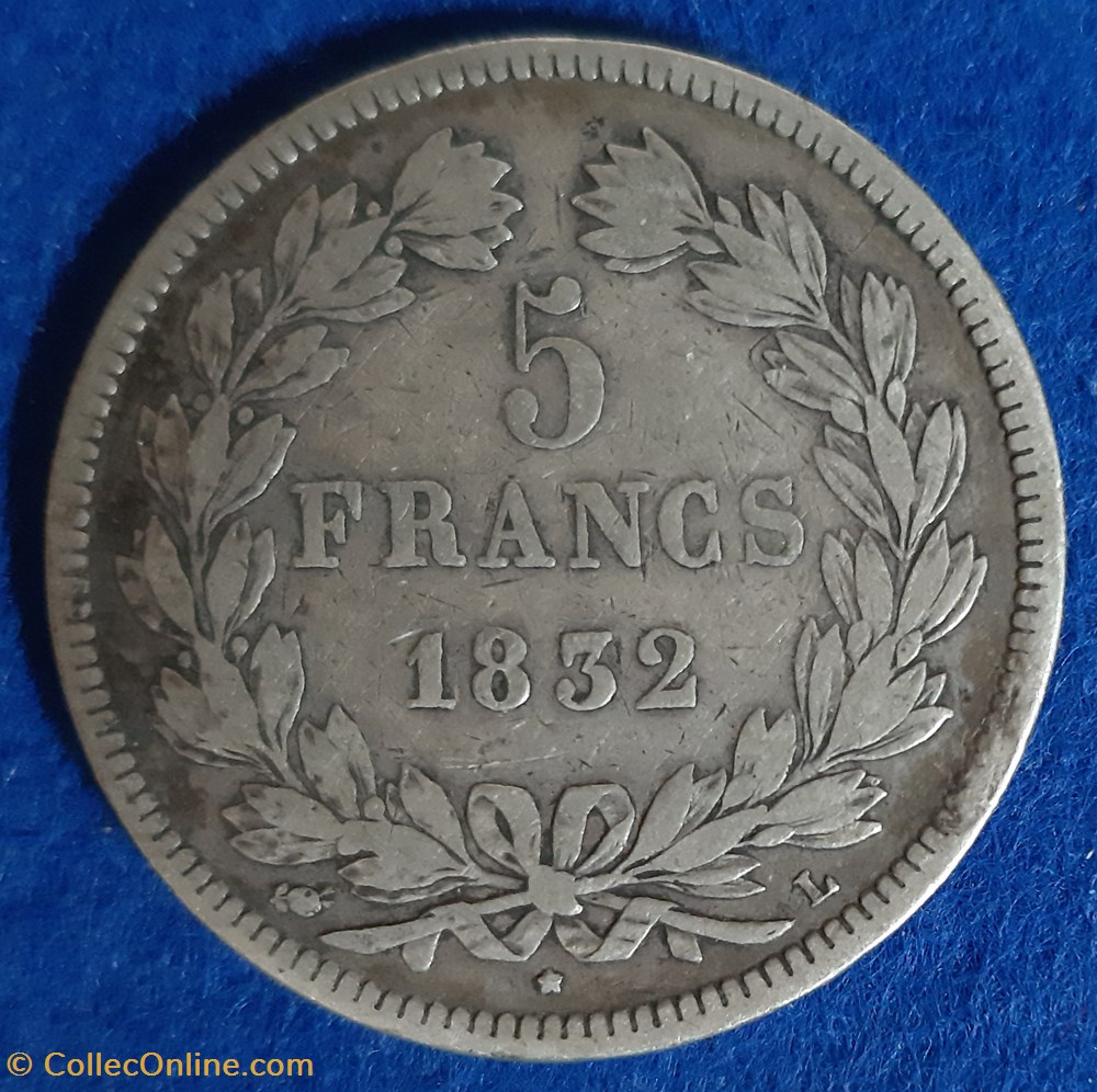 1832 L - 5 francs - Fautée monnaies monde france 1832 l 5 francs fautee