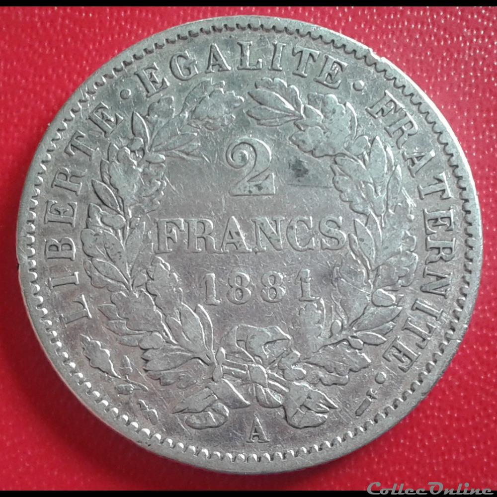 1881 A - 2 francs monnaies monde france 1881 a 2 francs