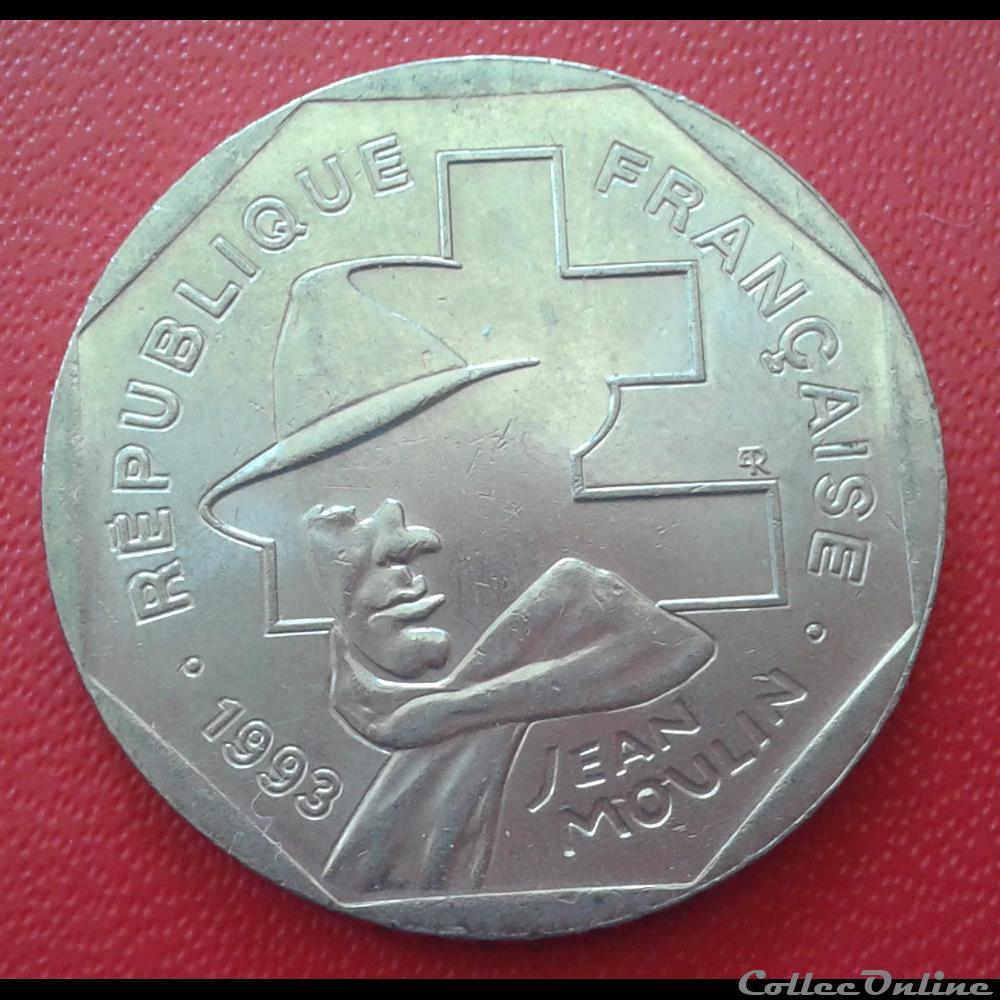 1993 - 2 francs - Jean Moulin monnaies monde france 1993 2 francs jean moulin