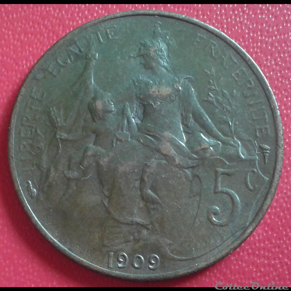 1909 - 5 centimes monnaies monde france 1909 5 centimes
