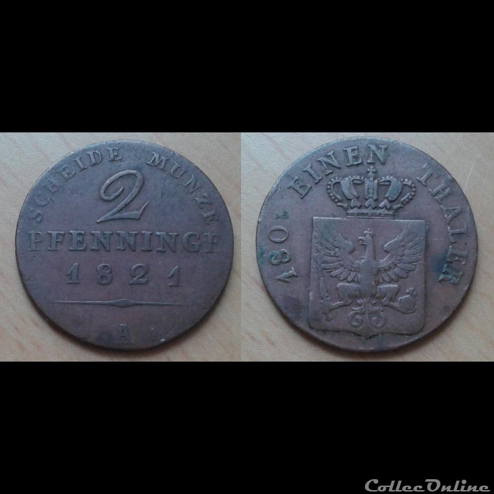 Allemagne - 2 pfenninge 1821 A monnaie monde moderne allemagne 2 pfenninge 1821 a