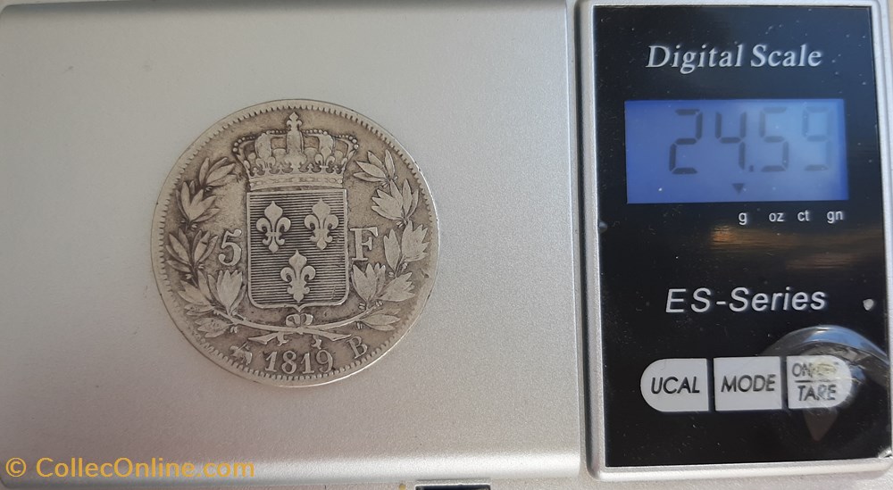 1819 - 5 francs 4 monnaies monde france 1819 5 francs