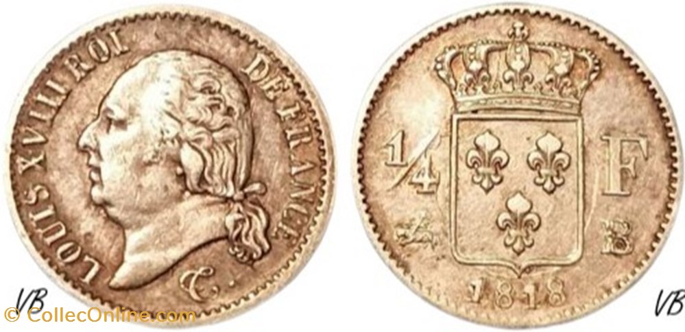 1818 B - 1/4 franc monnaies monde france 1818 b 1 4 franc