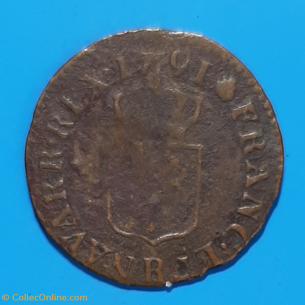 1791 B - Liard à l'écu monnaie 1791 b liard a ecu