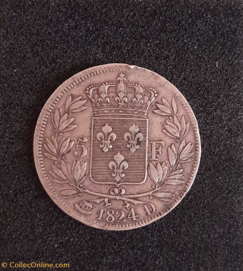 1824 D - 5 Francs monnaies monde france 1824 d 5 francs