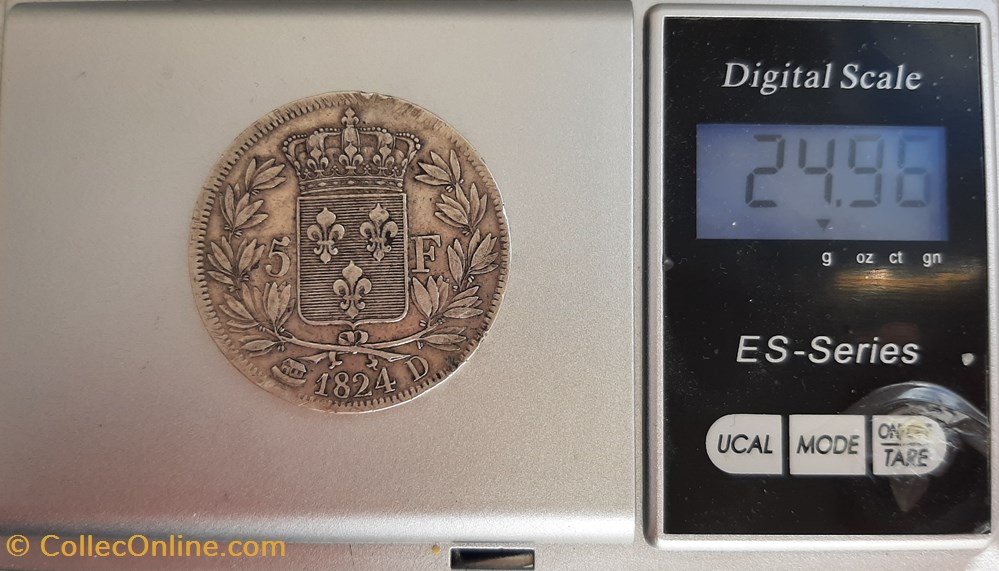 1824 D - 5 Francs 4 monnaies monde france 1824 d 5 francs