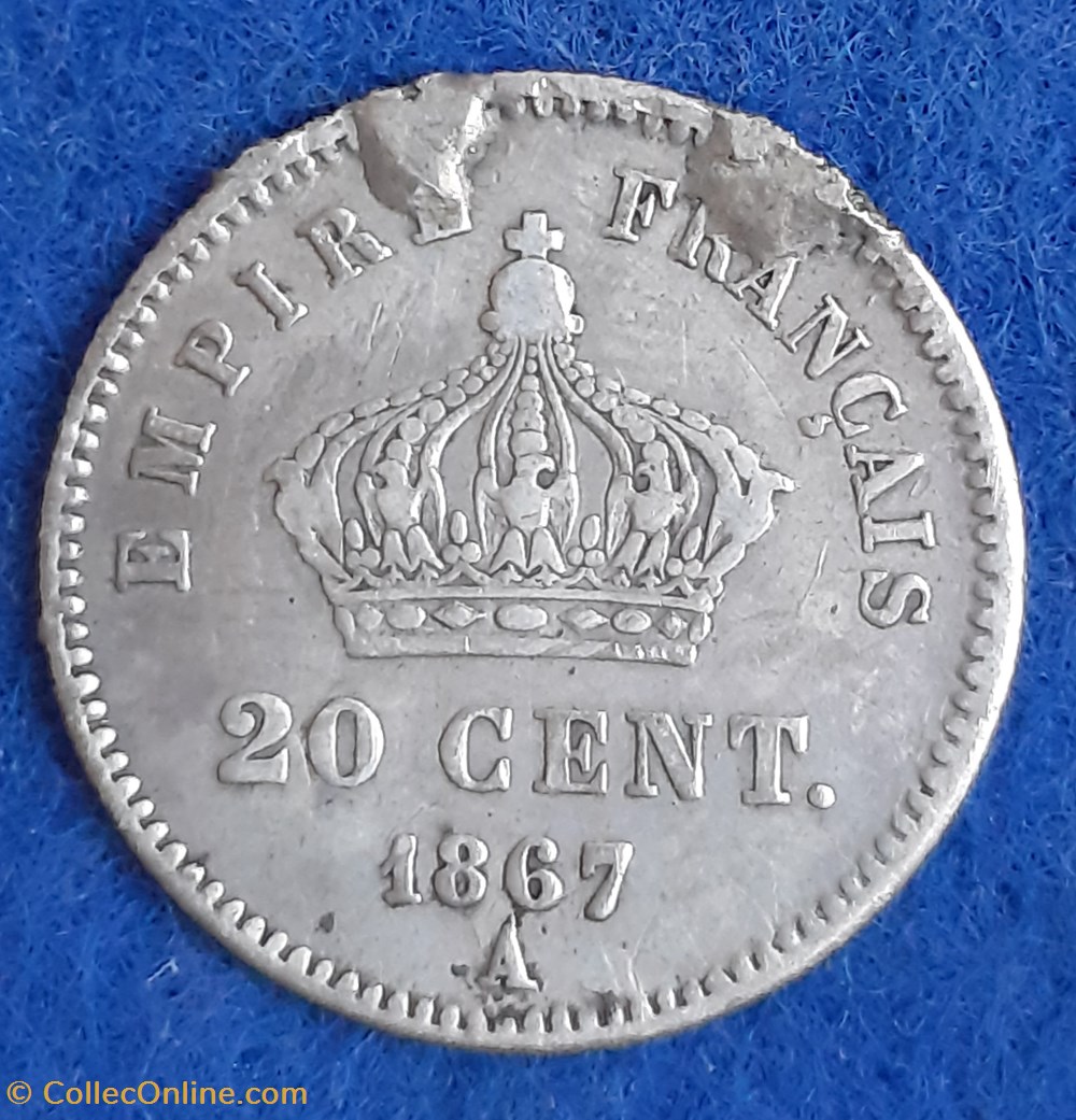 1867 A - 20 centimes monnaies monde france 1867 a 20 centimes