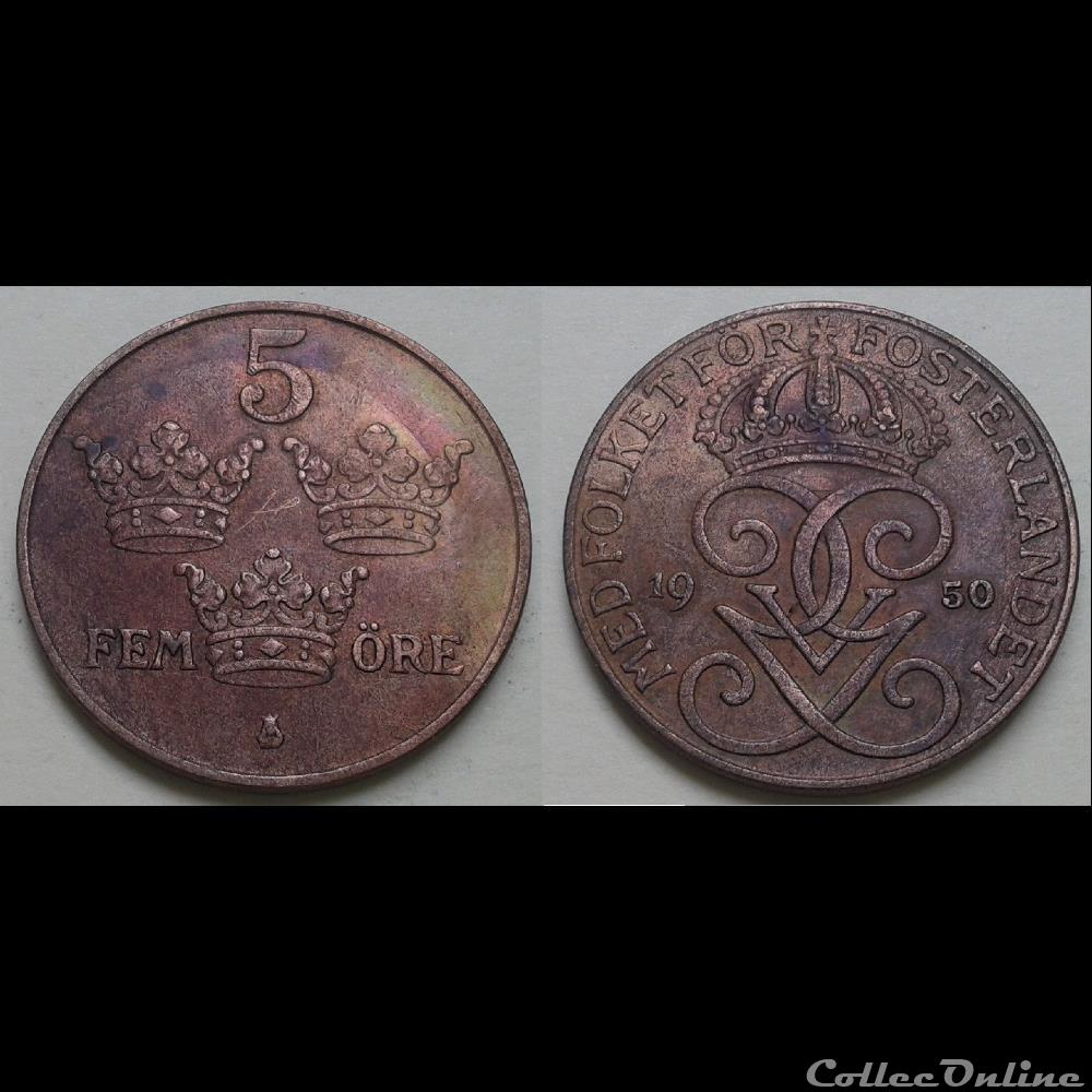 SUEDE - 5 ore 1950 monnaie monde suede 5 ore 1950