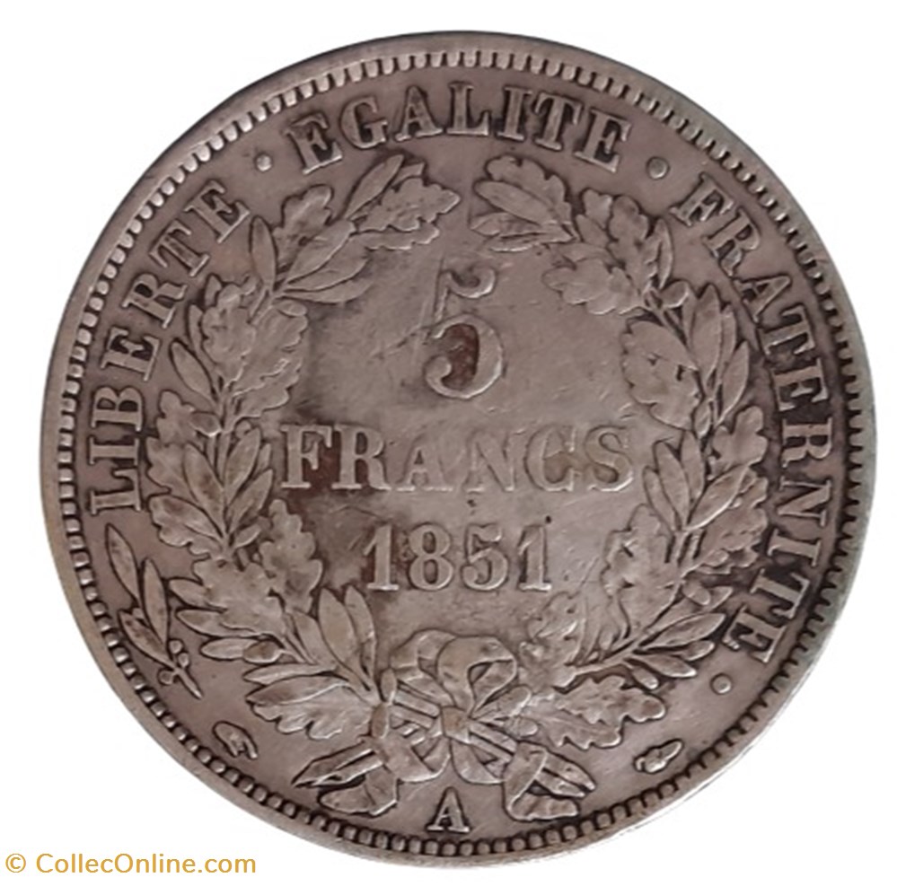 1851 A - 5 francs monnaies monde france 1851 a 5 francs