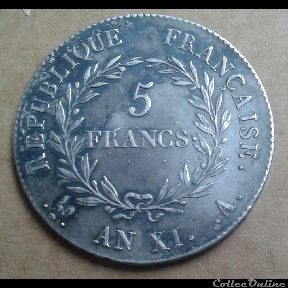 AN XI A - 5 Francs monnaies monde france an xi a 5 francs
