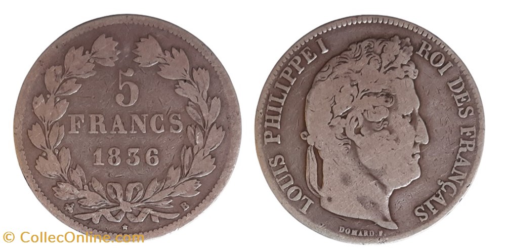 1836 B - 5 francs monnaies monde france 1836 b 5 francs